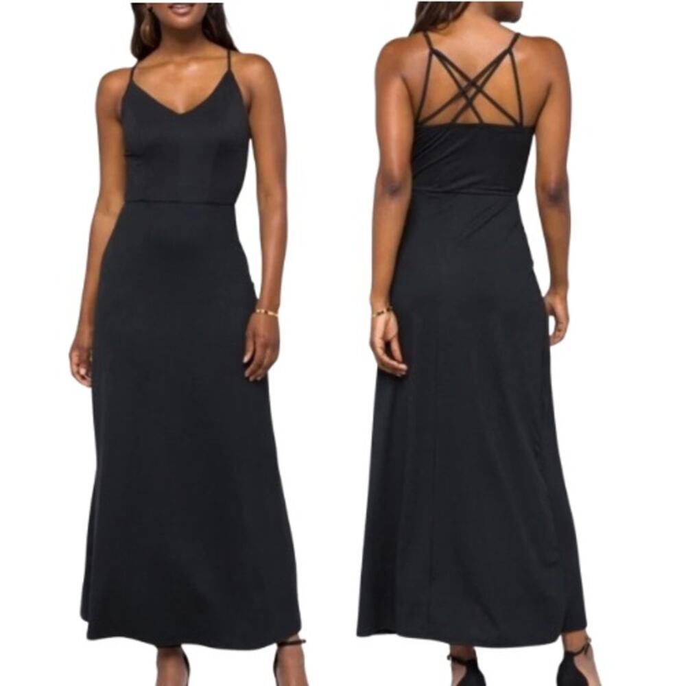 Market & Spruce Alisha Strappy Back V-Neck Jersey Knit Maxi Dress Womens S Navy - Picture 2 of 8